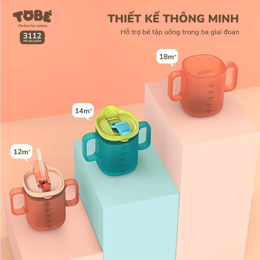 [CHÍNH HÃNG] Cốc tập uống 2 giai đoạn Tobe chống sặc và bảo vệ răng nướu cho bé