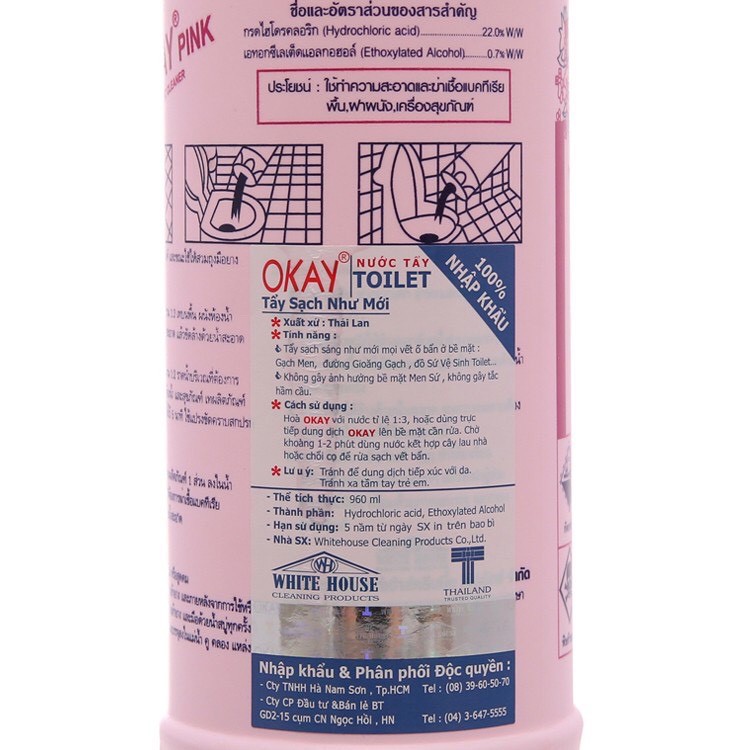 (Siêu sạch)Nước Tẩy Rửa Okay Pink Toilet Cleaner 960ml Thái lan