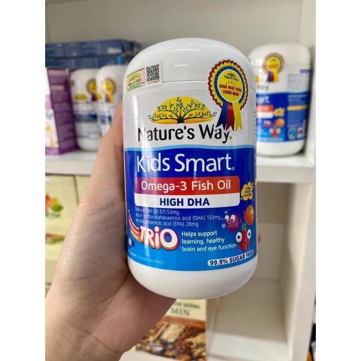 Viên kẹo Nature’s Way Kids Smart Omega-3 Fish oil TriO, Úc  bổ sung DHA cho trẻ từ 6 tháng tuổi
