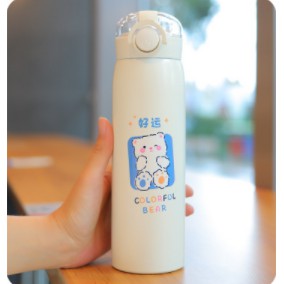 Bình giữ nhiệt cute HÀN QUỐC họa tiết dễ thương dung tích 500ml có ống hút chất liệu inox 304