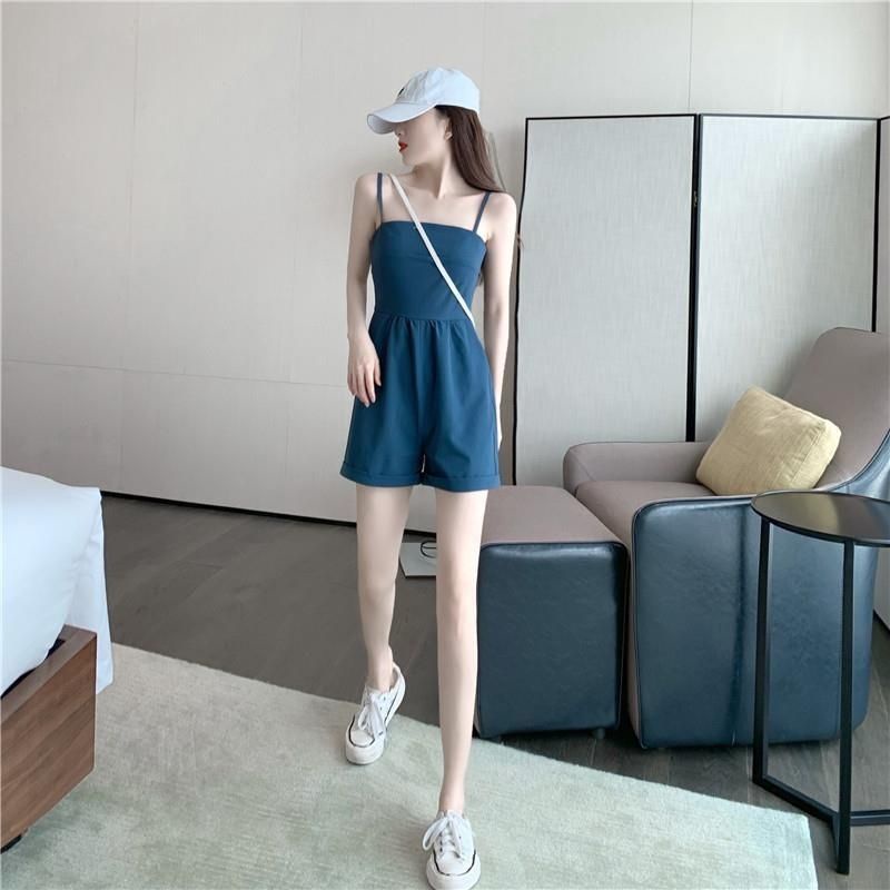 Bộ Áo Liền Quần Hai Dây Dáng Rộng Lưng Cao Ống Thẳng Gợi Cảm Cho Nữ