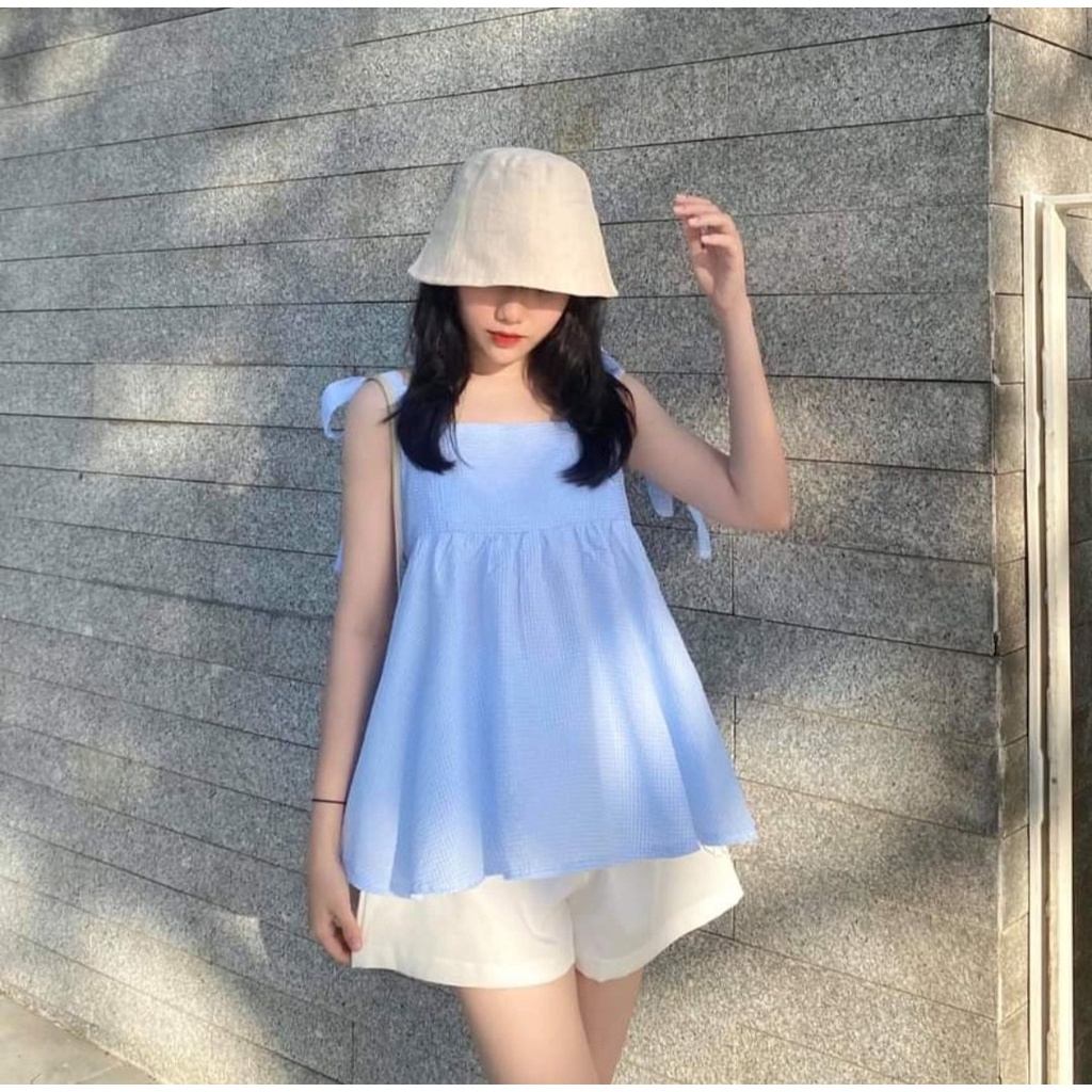 Set babydoll cá tính đi chơi sang chảnh, Set đồ nữ ulzzang gồm quần short nữ và áo 2 dây