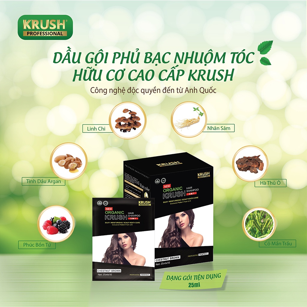 Dầu Gội Nhuộm Tóc Krush Gội Phủ Bạc Thảo Dược Đen Tóc Từ Anh Quốc Gói Lẻ 25ml