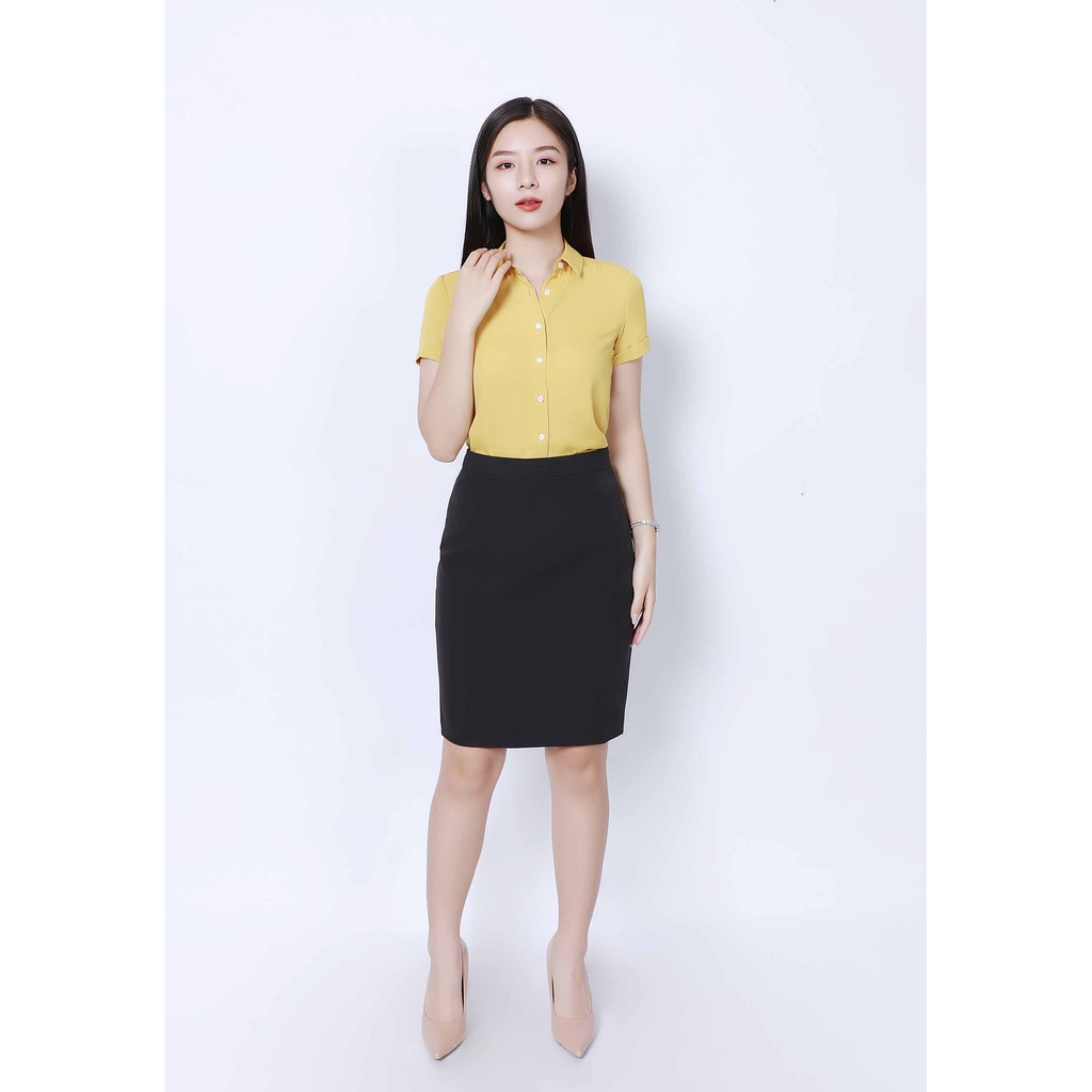 Áo sơ mi chiffon ngắn vàng R292 NỮ TNG