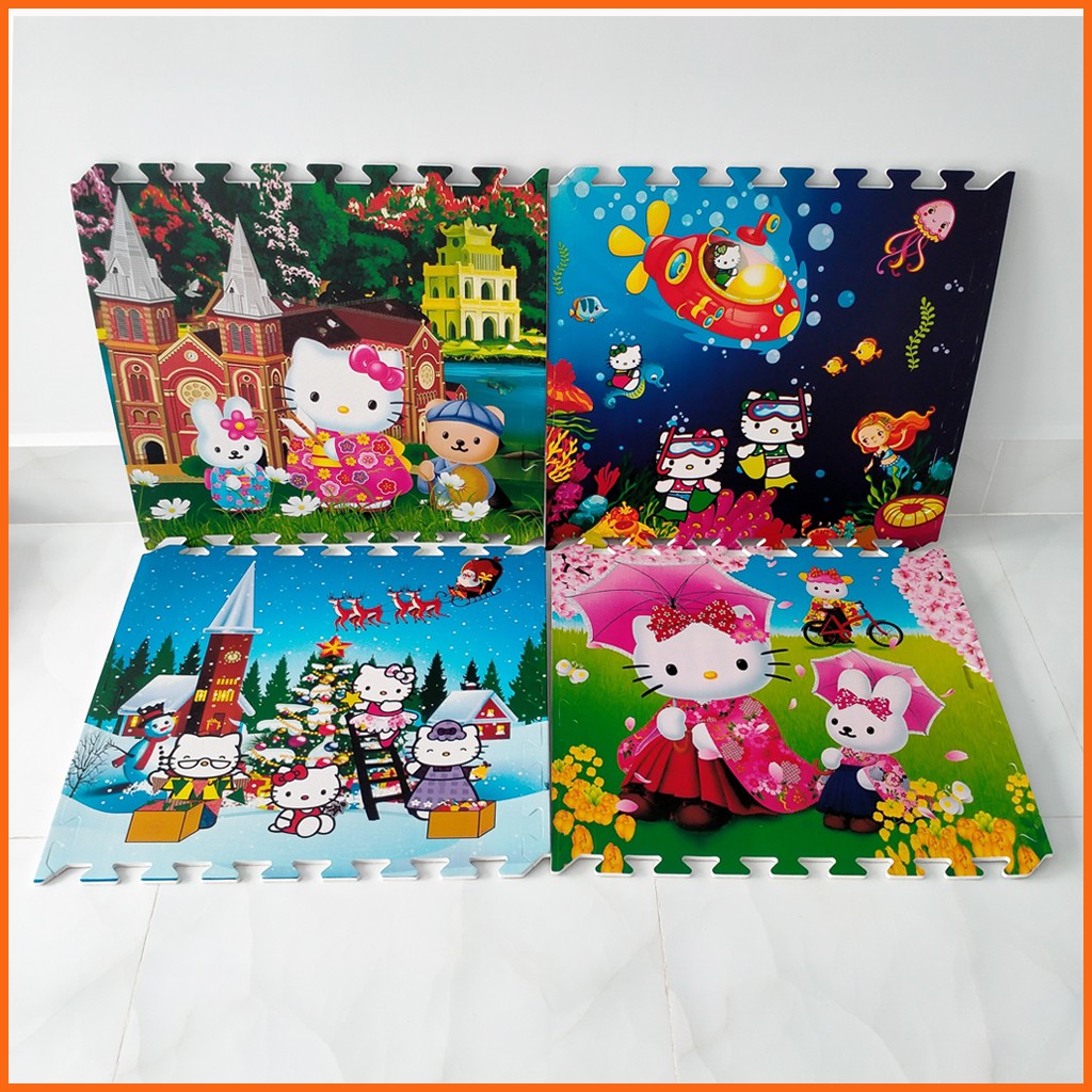 Thảm chơi cho bé hình Hello Kitty (bộ 4 tấm)- Kích thước mỗi tấm 60x60x1cm- Hàng Việt Nam- Mẹ Tròn Store