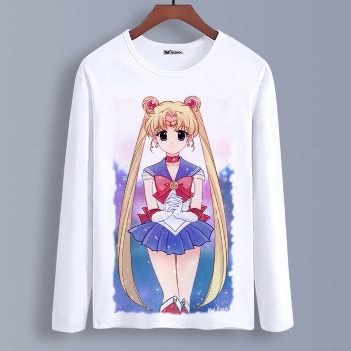 Sailor Moon Áo Thun Tay Dài In Hình Thủy Thủ Mặt Trăng Xinh Xắn