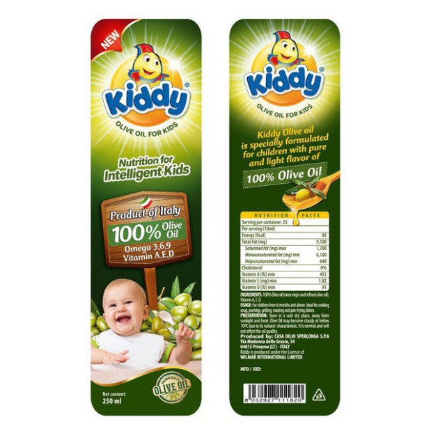 Dầu ăn Kiddy dinh dưỡng Olive cho bé 250ml