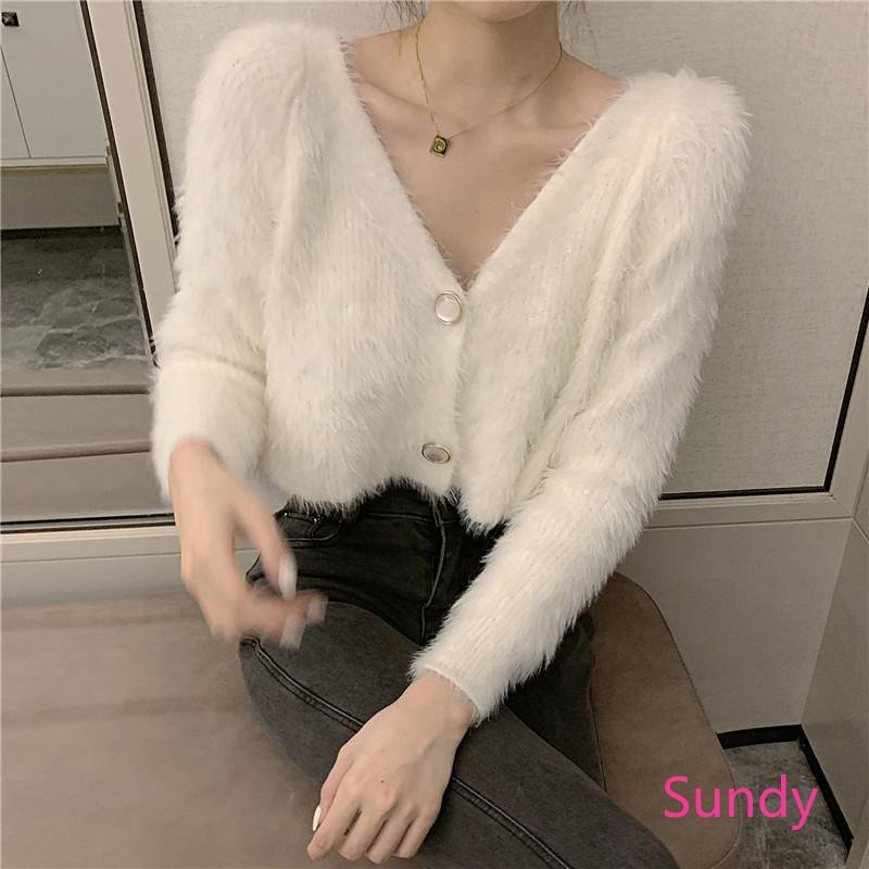 Áo Khoác Cardigan Dệt Kim Tay Dài Dáng Rộng Cổ Chữ V Thời Trang Thu Đông