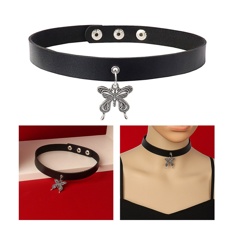 Vòng Cổ Choker Da PU Mềm Điều Chỉnh Được Mặt Hình Bướm Phong Cách Punk