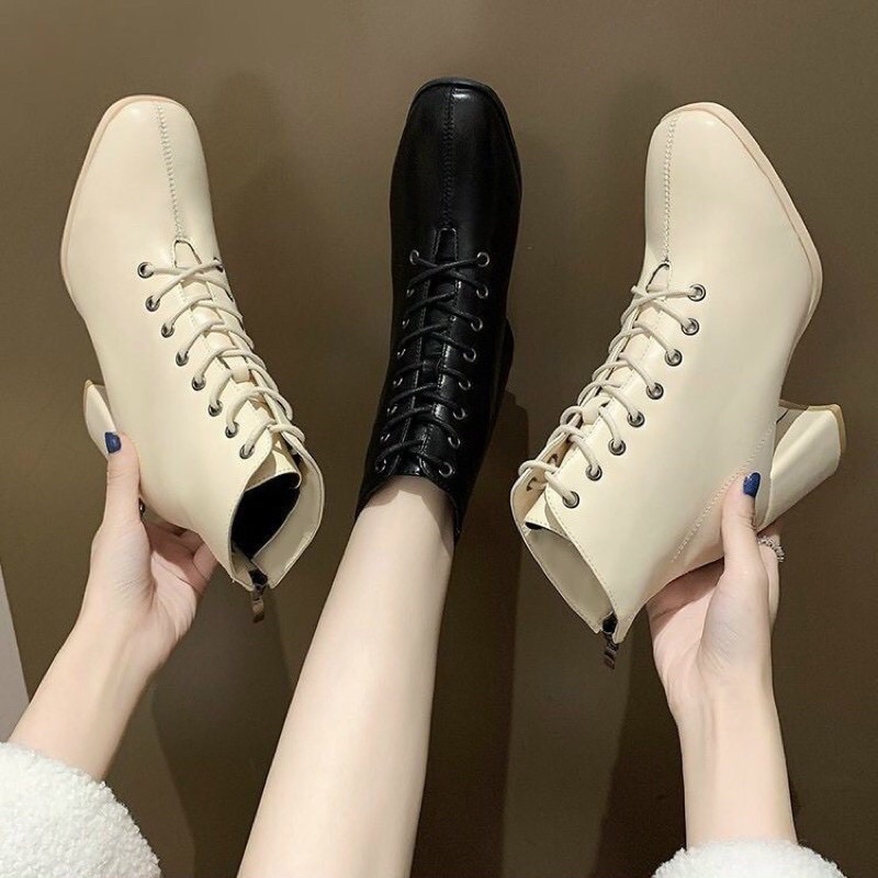 Giày Boot Cao Cổ Style Ulzzang EA7 Siêu Hottrend - bốt cổ cao da lỳ gót vuông Cao Cấp | BigBuy360 - bigbuy360.vn