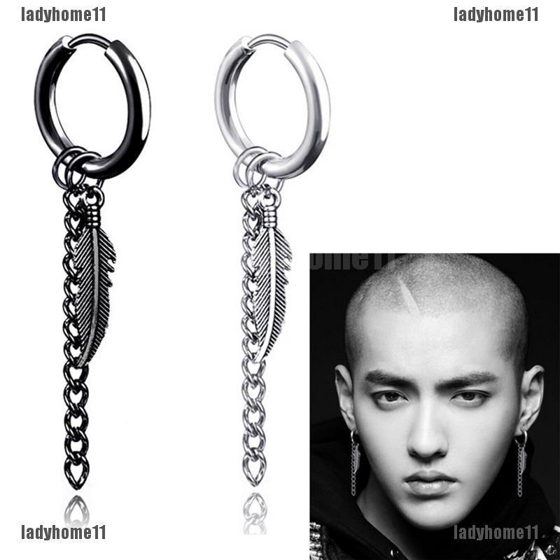 Bông Tai Dài Hình Lông Vũ Bằng Thép Titan Thời Trang