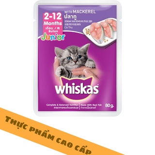 Thức ăn pate cho mèo con Whiskas vị cá thu túi 80g (1 gói)