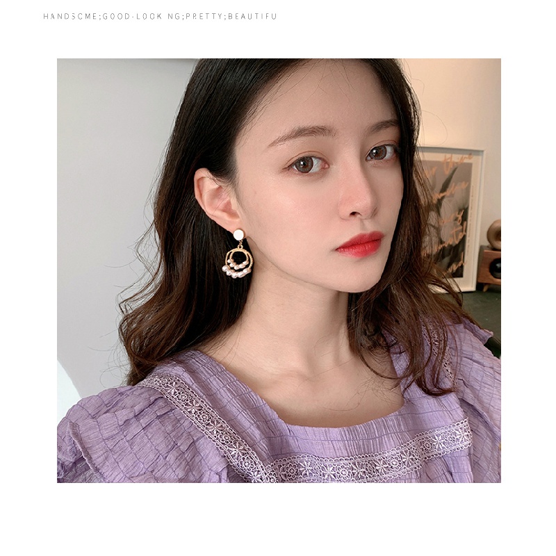 Mới Bông Tai Đính Ngọc Trai Giả Phong Cách Retro Hàn Quốc