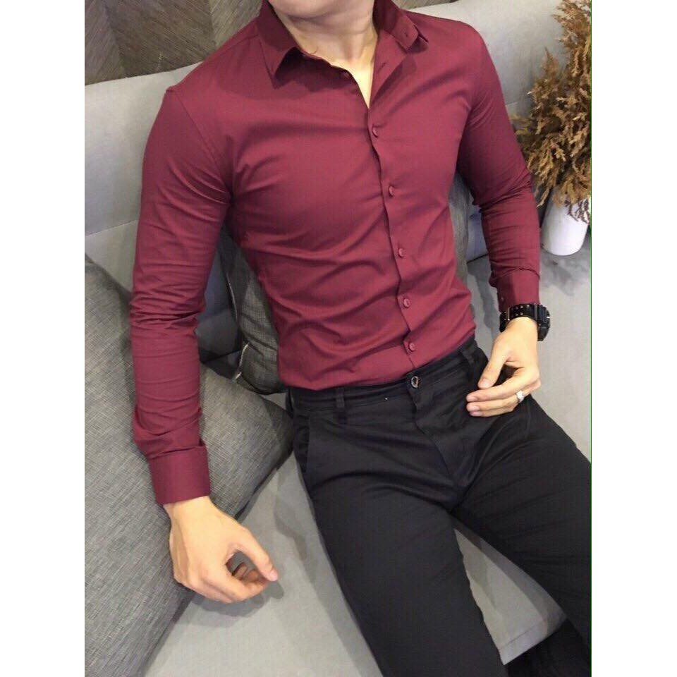 Sơ Mi Màu Nam Dài Tay trơn,Áo Sơ Mi Dài Tay,Áo Sơ Mi Hàn Quốc chất lụa mềm mịn dáng body, slimfit cực chuẩn | BigBuy360 - bigbuy360.vn
