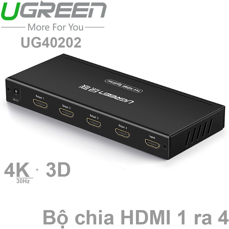 Bộ Chia Cổng HDMI 1 Ra 4 Hỗ Trợ Full HD Ugreen 40202 Chính Hãng ( kèm Adapter)