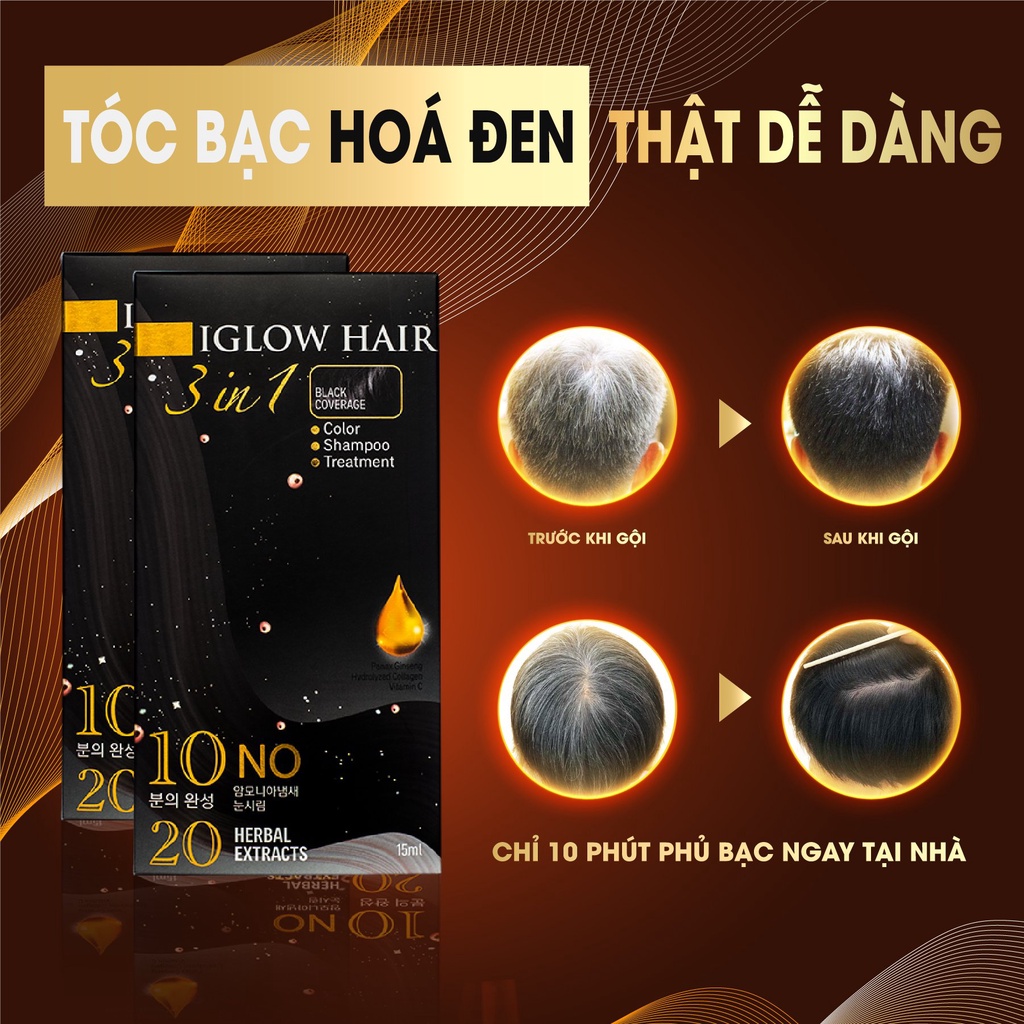 Dầu gội phủ bạc Iglow Hair 3in1 white hair cover số 1 tại Hàn Quốc - Út store