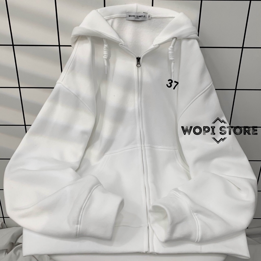 Áo Khoác Hoodie Phối Zip 37 Dập Chữ Nổi Vải Nỉ Bông Form Rộng Ulzzang