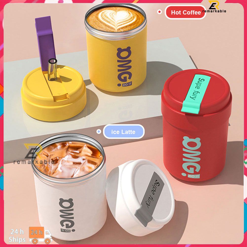 Sẵn Sàng Cổ 420Ml Inox Giữ Nhiệt Dễ Thương Giữ Nhiệt Cô Gái Có Ốp Ống Hút Trà Cà Phê Máy Hút Chân Không Giữ Nhiệt Màu