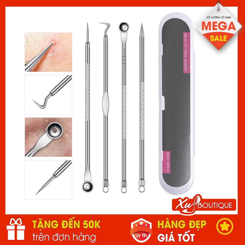 Bộ 4 Món Que Nặn Mụn Đầu Đen, Trứng Cá, Cám Thần Thánh (Tặng 3 Khăn Cồn) - MP042