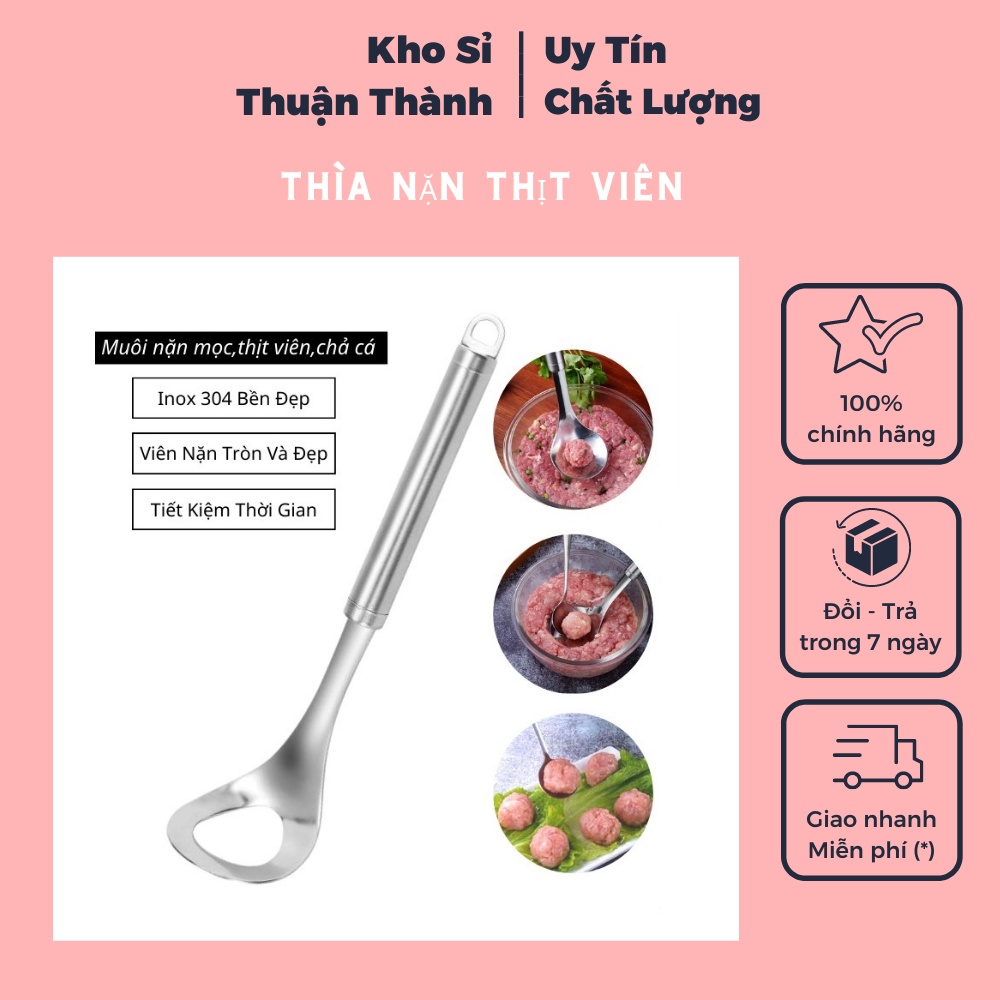 Thìa nặn thịt viên, làm mộc, Nĩa nặn mộc bằng thép 304 không rỉ dày dặn có móc siêu tiện lợi (khosithuanthanh)