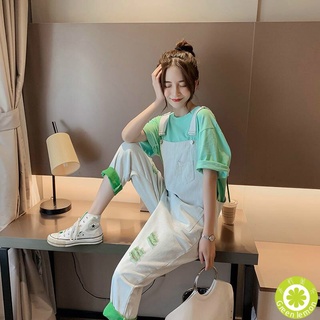 Set áo thun tay ngắn + quần yếm jean dáng rộng thời trang năng động cho nữ