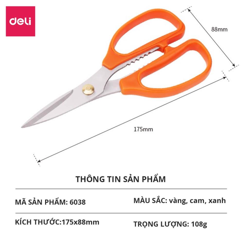 Kéo Nhà Bếp Văn Phòng Đa Năng Siêu Sắc Bén 190mm Deli 6038 [Rẻ]