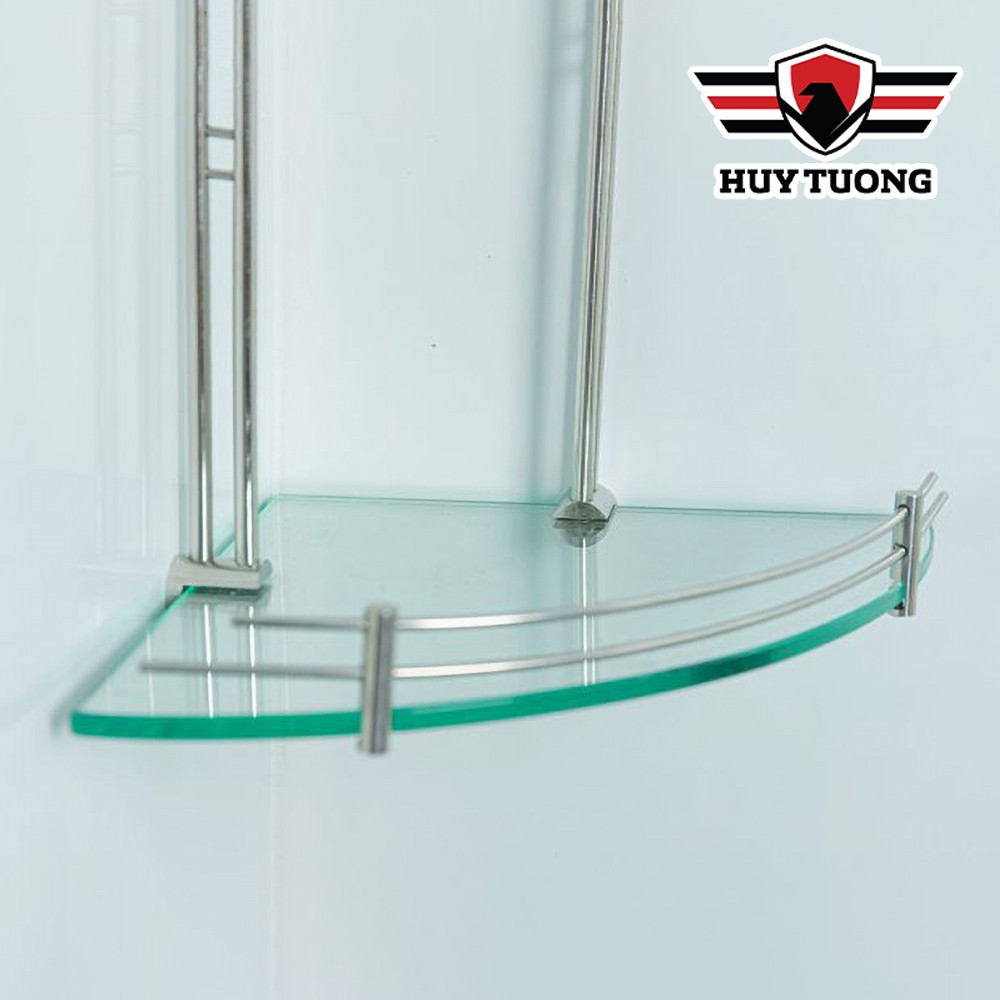 Kệ gương góc nhà tắm INOX CAO CẤP  FREESHIP  Kệ góc nhà tắm tam giác 2 tầng 25 x 25cm (kính cường lực 10mm)