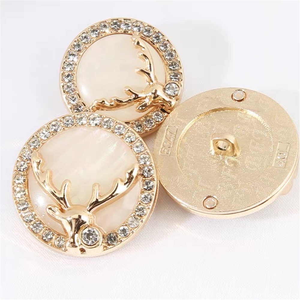 10 cái / lốc Nút Quần áo Opal siêu đẹp Thiết kế Giáng sinh Elk Nút vàng Rhinestone Nút áo khoác lông thú sang trọng của phụ nữ