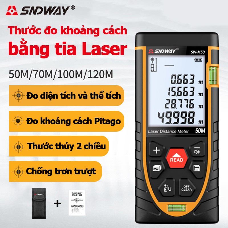 (Quà tặng 179k) Thước đo khoảng cách bằng tia laser SNDWAY 50m-120m