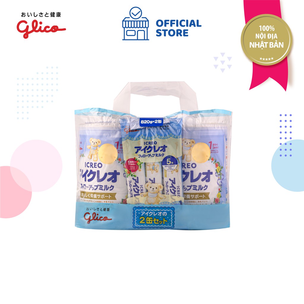 Combo 2 lon sữa Glico icreo follow up milk (icreo số 1) dinh dưỡng cho bé - 820g/lon kèm 5 thanh sữa