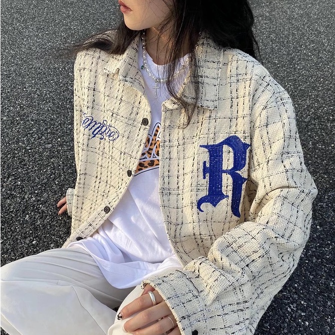 Áo khoác sơ mi caro tay dài thời trang cho nam nữ polo in hoa Soild color Thêu thùa top new ifashion áo dài tay jacket