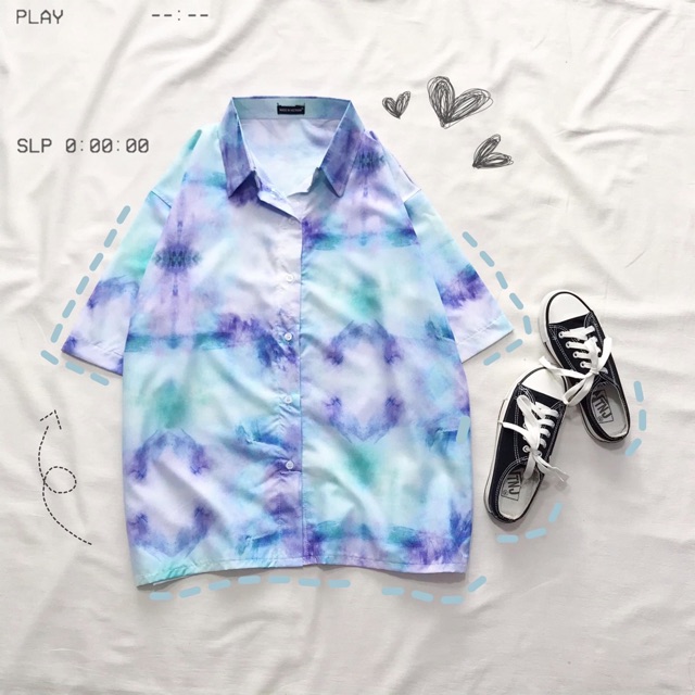 Áo Sơmi Loang Cloud 3D Tay Ngắn Unisex Ảnh Thật