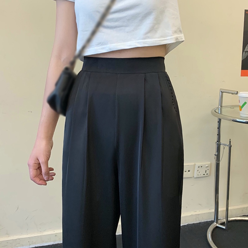 Quần ống rộng Lưng Cao Màu Sắc Đơn Giản Thời Trang Cho Nữ