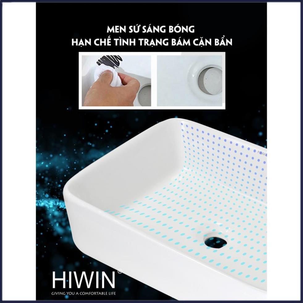 Chậu rửa mặt lavabo màu trắng sứ cao cấp dương bàn dáng chữ nhật HIWIN LP-8032