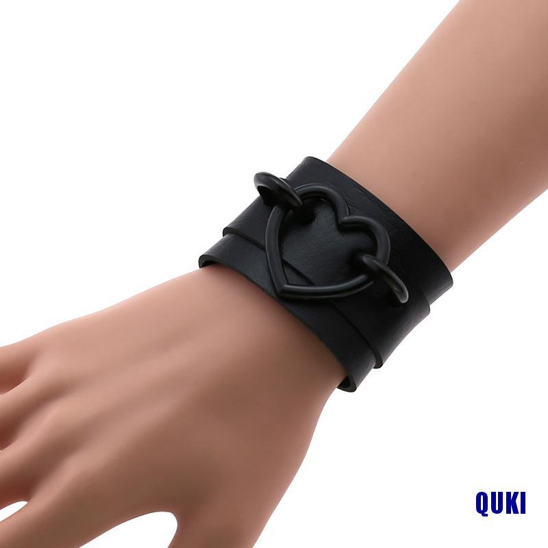 Vòng tay da unisex mặt hình trái tim phong cách gothic punk cá tính