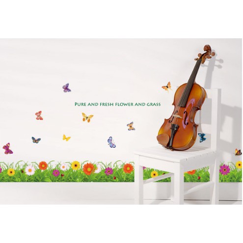 Decal trang trí Hoa Cúc dại cùng Bướm