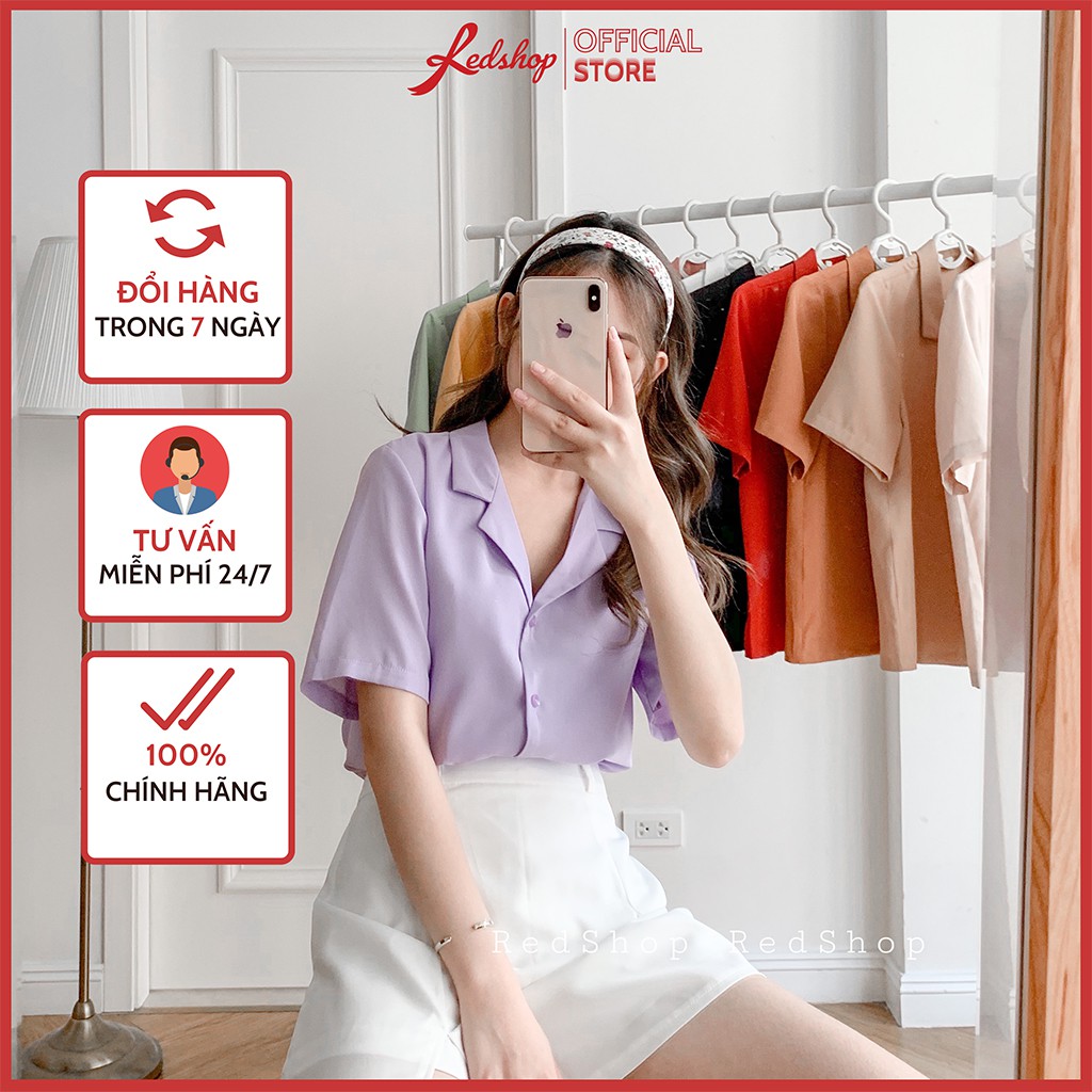 Áo sơ mi nữ cổ vest, kiểu dáng basic trơn tay lỡ thời trang Redshop.official.store SMBC27824