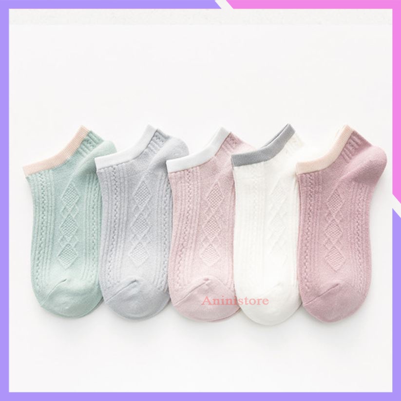 Tất cổ ngắn, vớ cổ ngắn nữ  Cotton Cổ Dệt Kim Cương phong cách Hàn Quốc (TP CN 025 – Aninistore)