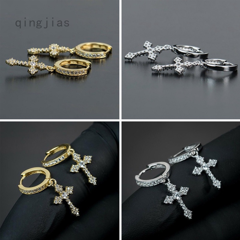 1 đôi bông tai hình chữ thập đính đá zircon pha lê lấp lánh thời trang dành cho nam / nữ