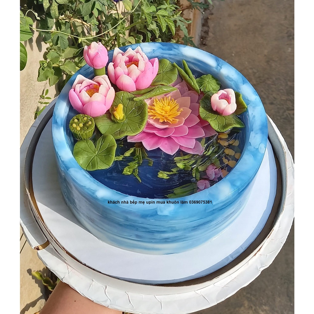 Bộ 7 khuôn silicon hoa sen búp sen lá sen ếch khuôn hoa sen thái làm thạch bánh rau câu hoa nổi 4d bánh trung thu