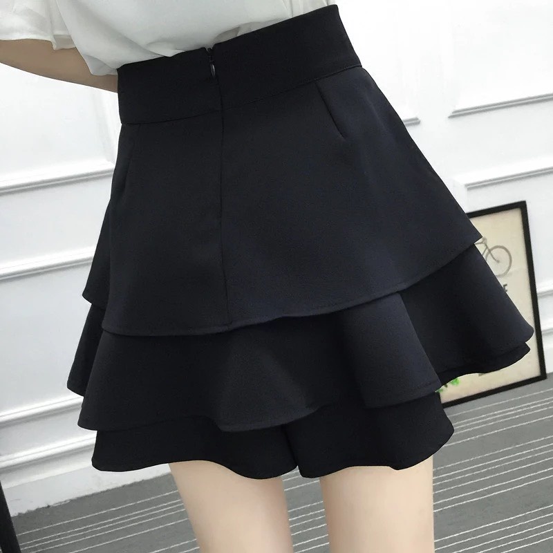 Chân váy 2 tầng ngắn đen có quần lót trong chống lộ dáng xòe ôm cạp chun lưng thun vải co giãn công sở VAVASA CV19 | BigBuy360 - bigbuy360.vn