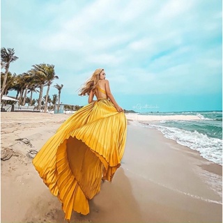 maxi lụa dập ly siêu xoè xẻ tà nhiều màu