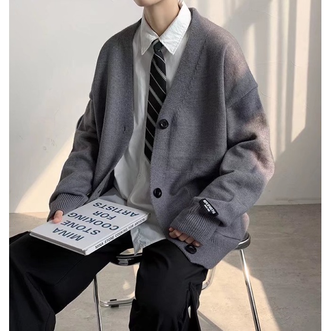 Áo khoác len cardigan dệt kim tay dài cổ chữ v thời trang hàn quốc thời trang cho nam harajuku  rộng  unisex dệt kiểu sweater