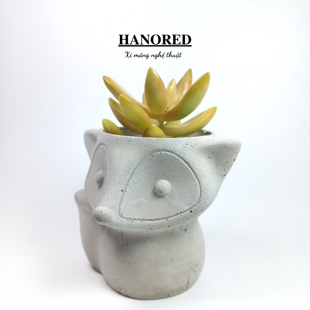 Chậu xi măng mini trồng sen đá, xương rồng, tô tượng hình cú xinh HANORED kích thước 9×7×5.5 (cm)