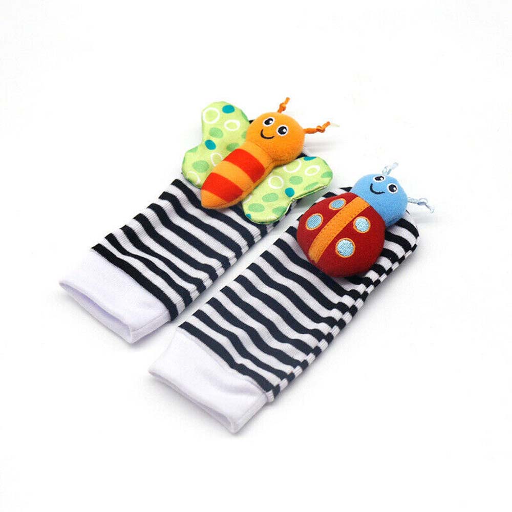 4pcs set Baby Rattle Set Sensory Toys Foot-finder Socks Wrist Rattles Bracelet Soft Toys