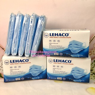 Khẩu trang Y tế kháng khuẩn Lehaco Màu Xanh 4 lớp kháng khuẩn 50 cái hộp