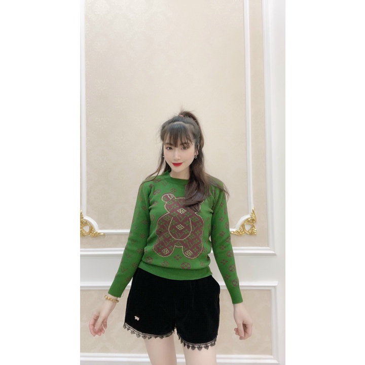 Áo len nữ, áo len gấu nữ cổ tròn họa tiết dễ thương chất len mềm mịn đầy vừa phải len tay bo mặc gọn hàng quảng châu xịn | BigBuy360 - bigbuy360.vn