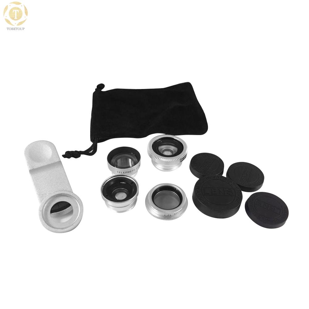 Shipped within 12 hours】 5-in-1 Smartphone Camera Lens Kit with 0.67X Wide-angle & Macro Lens + 180° Fisheye Lens + 2X Telephoto Lens + CPL Lens with Universal Clip Carry Bag Compatible with iPhone Samsung Huawei Smartphones Lens [TO]