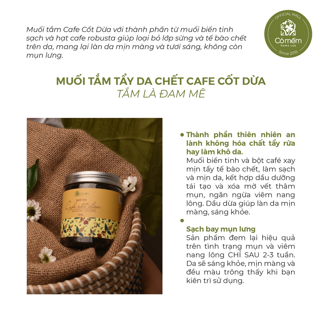 Muối Tắm Tẩy Da Chết Body Cafe Cốt Dừa Giúp Body Sáng Mịn Cỏ Mềm 250g