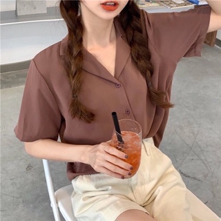 Sơ mi đũi cổ vest nâu vintage